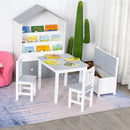 4-Piece Kids Table Set with 2 Wooden Chairs, 1 Storage Bench, and Interesting Modern Design, Grey/White w/ Function 3 Years+
