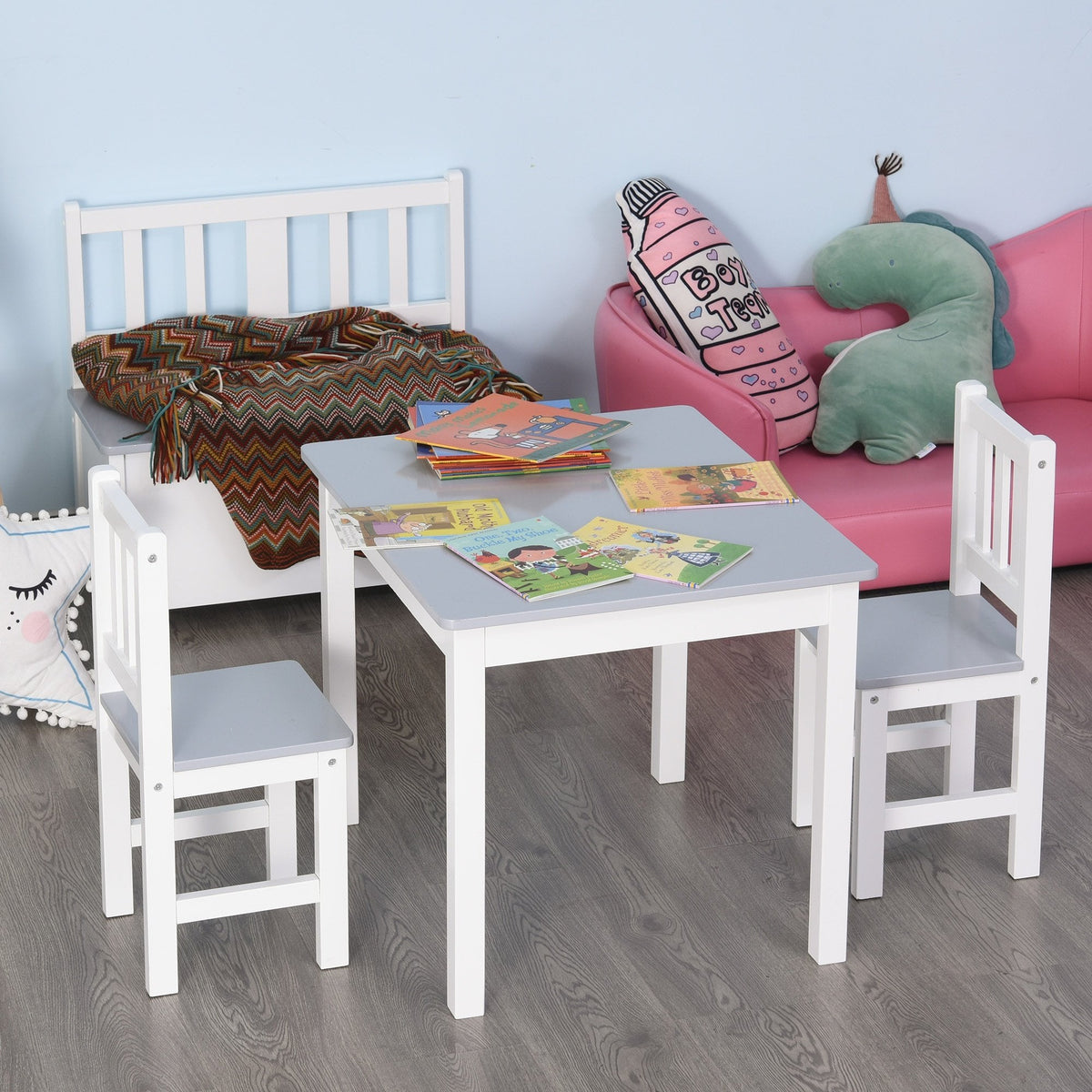 Kids Table and 2 Chairs Set 3 Pieces Toddler Multi usage Desk for Indo