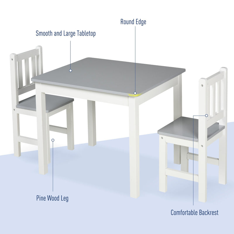 Kids Table and 2 Chairs Set 3 Pieces Toddler Multi-usage Desk for Indoor Arts & Crafts Study Rest Snack Time Easy Assembly Grey