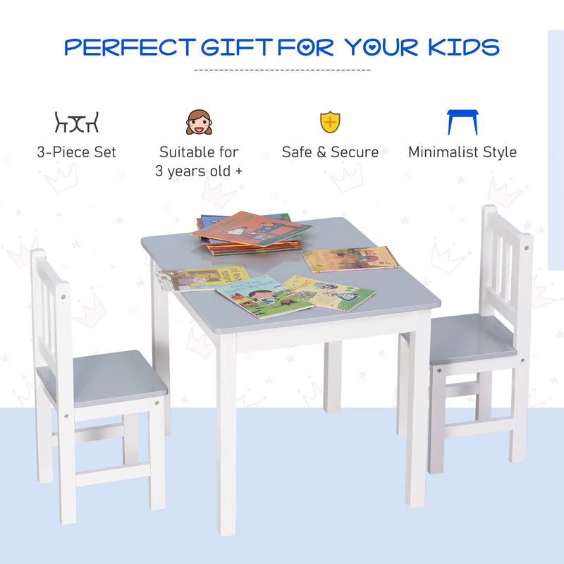 Kids Table and 2 Chairs Set 3 Pieces Toddler Multi-usage Desk for Indoor Arts & Crafts Study Rest Snack Time Easy Assembly Grey