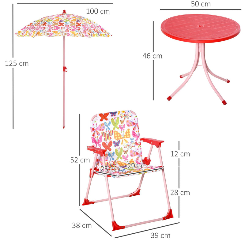 Outsunny Kids Folding Picnic Table and Chairs Set Color Stripes Outdoor w/ Parasol