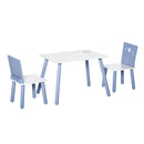 Kids Table & Chairs Set - 3 Pieces 1 Table 2 Chairs Toddler Wooden Multi-usage Easy Assembly Star Image Ornament Blue and White Pcs