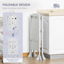 Kids Foldable Kitchen Step Stool with Blackboard and Lockable Handrail - Grey