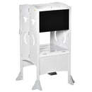 Kids Foldable Kitchen Step Stool with Blackboard and Lockable Handrail - Grey