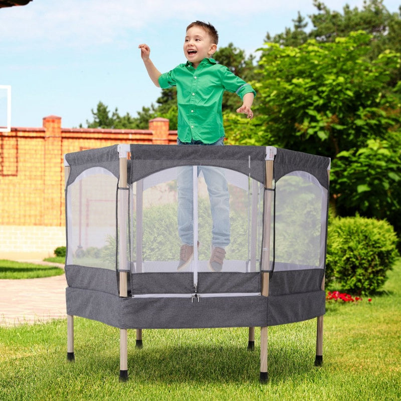 Kids 50-inch Outdoor Trampoline with Safety Enclosure Net and Spring Pad Grey