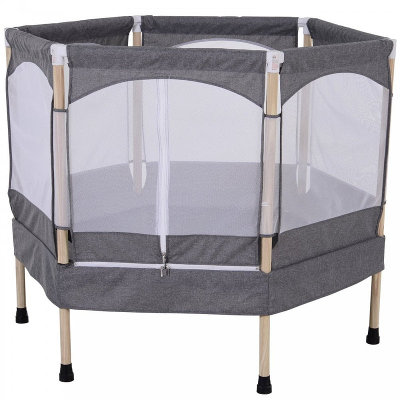 Kids 50-inch Outdoor Trampoline with Safety Enclosure Net and Spring Pad Grey