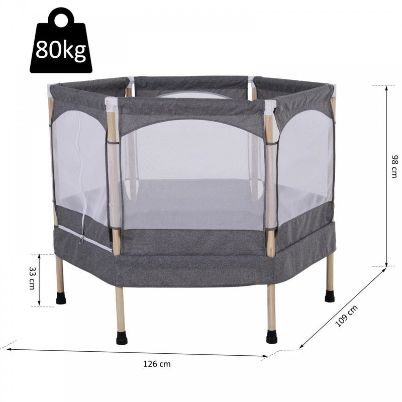 Kids 50-inch Outdoor Trampoline with Safety Enclosure Net and Spring Pad Grey