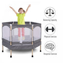 Kids 50-inch Outdoor Trampoline with Safety Enclosure Net and Spring Pad Grey