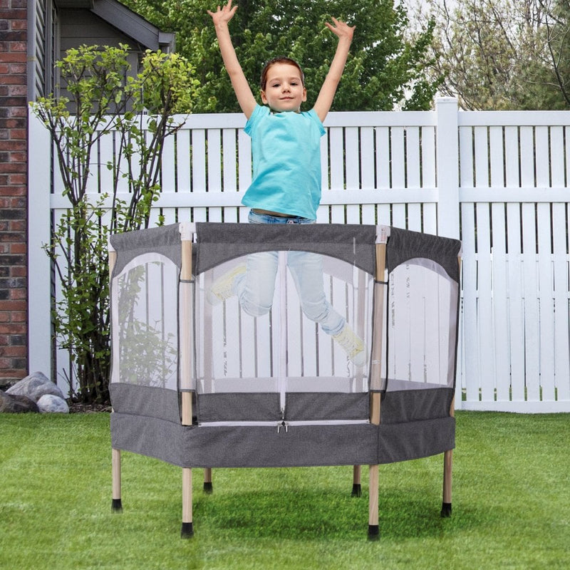Kids 50-inch Outdoor Trampoline with Safety Enclosure Net and Spring Pad Grey