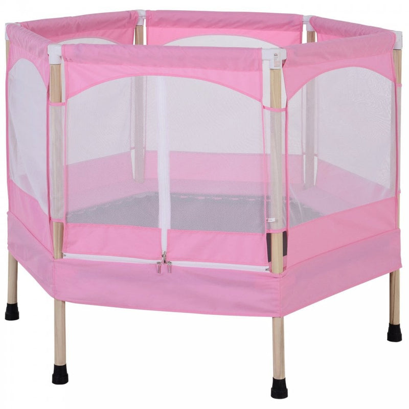 Kids 50-inch Outdoor Trampoline w/ Safety Enclosure Net and Spring Pad Pink