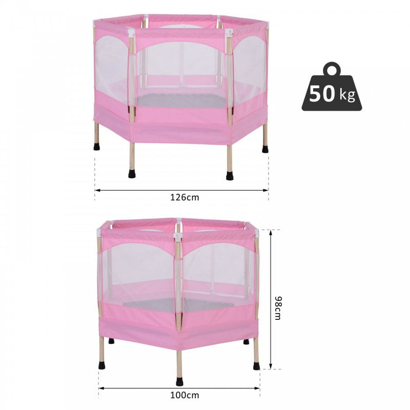 Kids 50-inch Outdoor Trampoline w/ Safety Enclosure Net and Spring Pad Pink