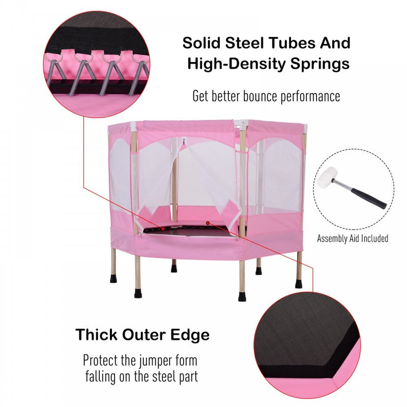 Kids 50-inch Outdoor Trampoline w/ Safety Enclosure Net and Spring Pad Pink