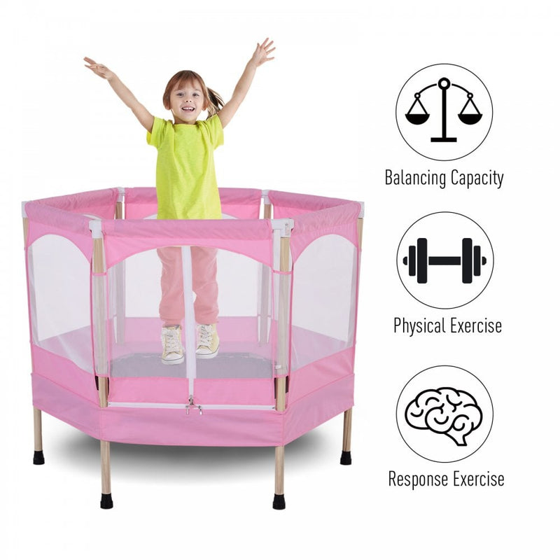 Kids 50-inch Outdoor Trampoline w/ Safety Enclosure Net and Spring Pad Pink