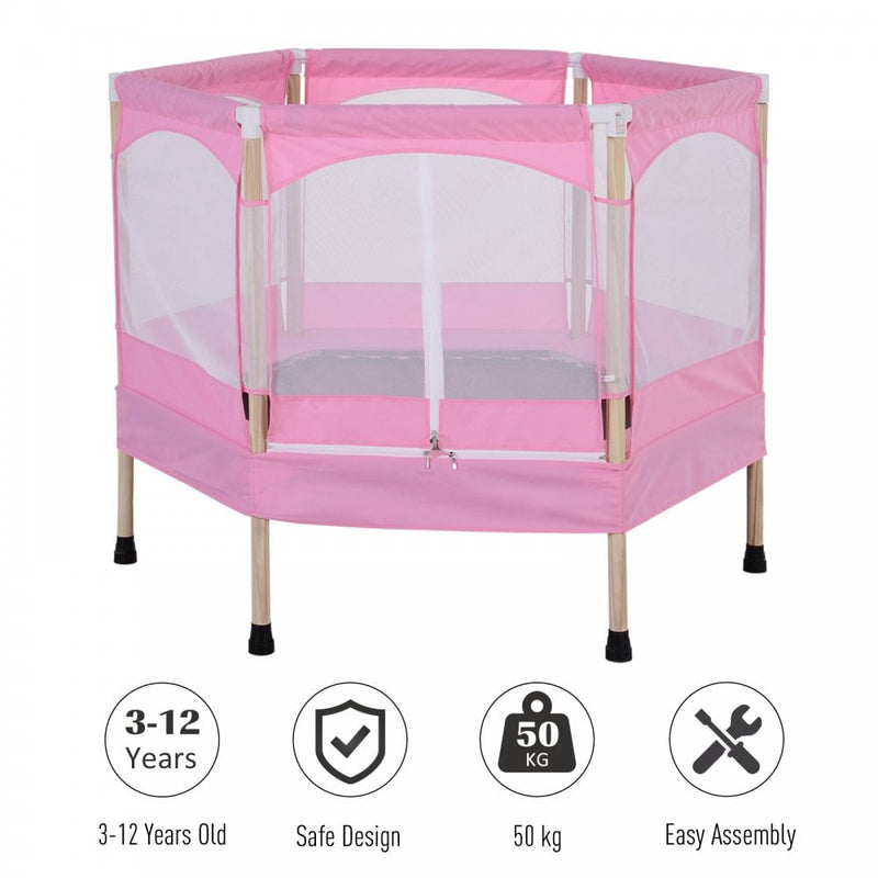 Kids 50-inch Outdoor Trampoline w/ Safety Enclosure Net and Spring Pad Pink