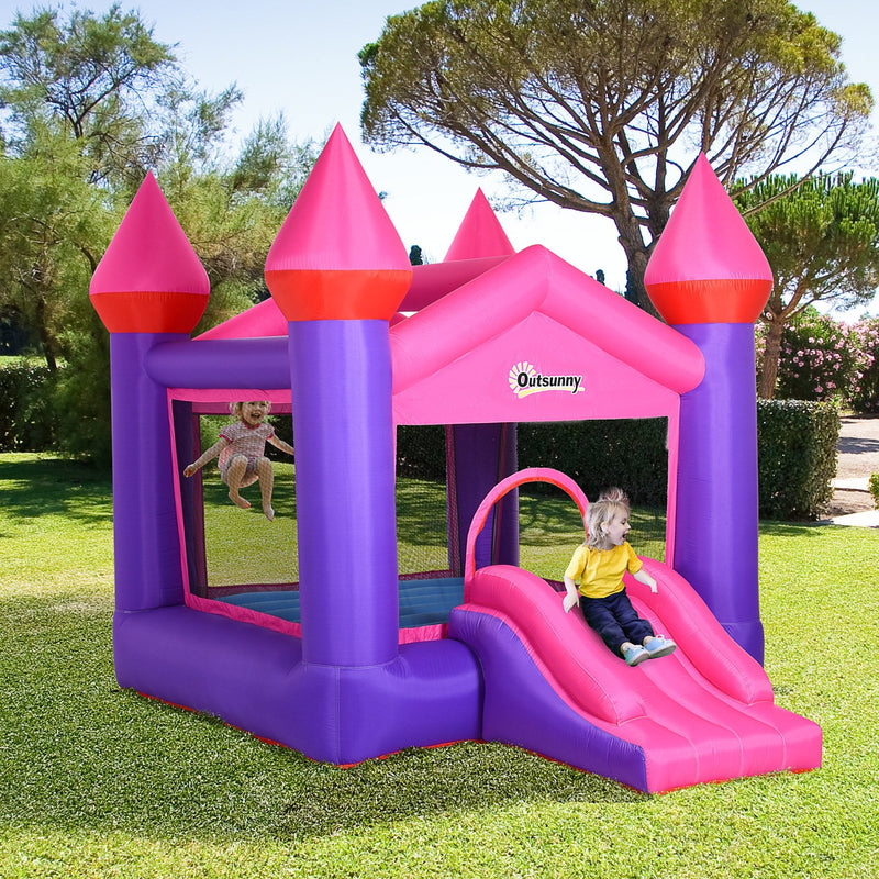 Outsunny Kids Bounce Castle House Inflatable Trampoline Slide 2 in 1 with Inflator for Kids Age 3-12