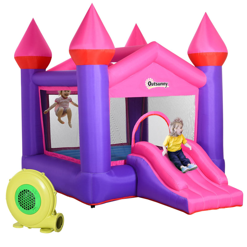 Outsunny Kids Bounce Castle House Inflatable Trampoline Slide 2 in 1 with Inflator for Kids Age 3-12