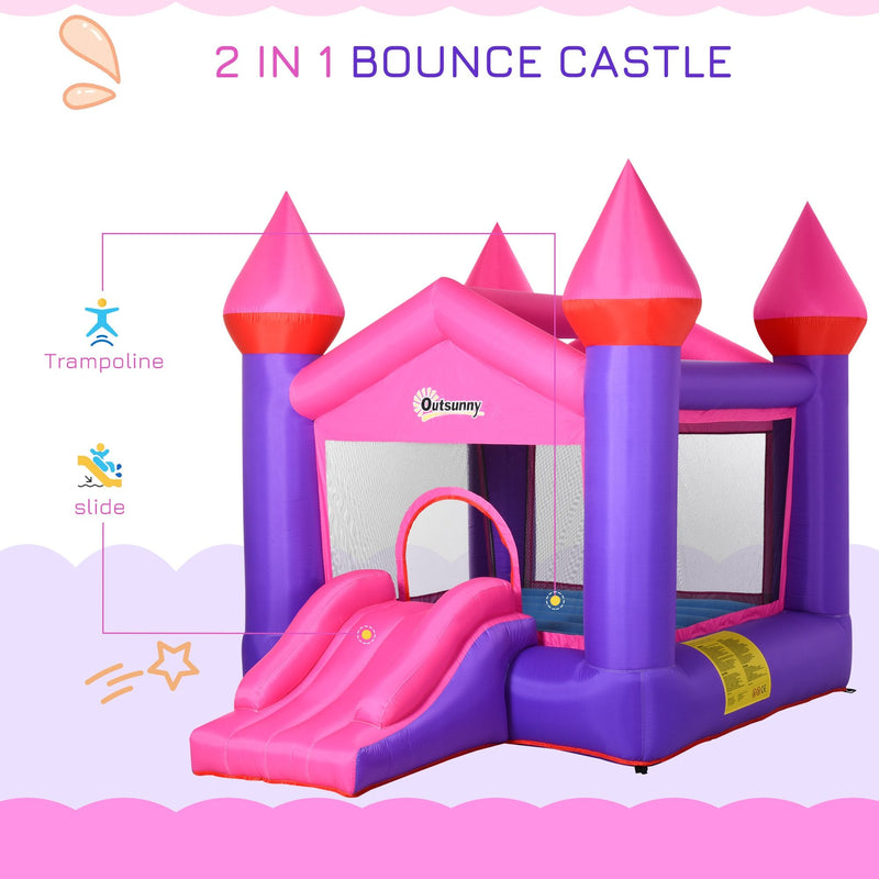 Outsunny Kids Bounce Castle House Inflatable Trampoline Slide 2 in 1 with Inflator for Kids Age 3-12