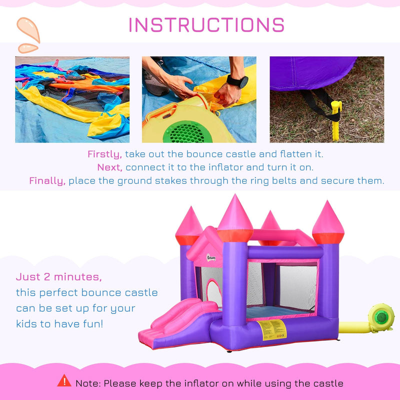 Outsunny Kids Bounce Castle House Inflatable Trampoline Slide 2 in 1 with Inflator for Kids Age 3-12