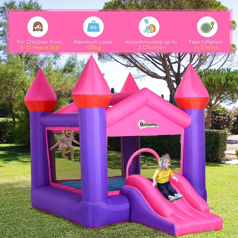 Outsunny Kids Bounce Castle House Inflatable Trampoline Slide 2 in 1 with Inflator for Kids Age 3-12