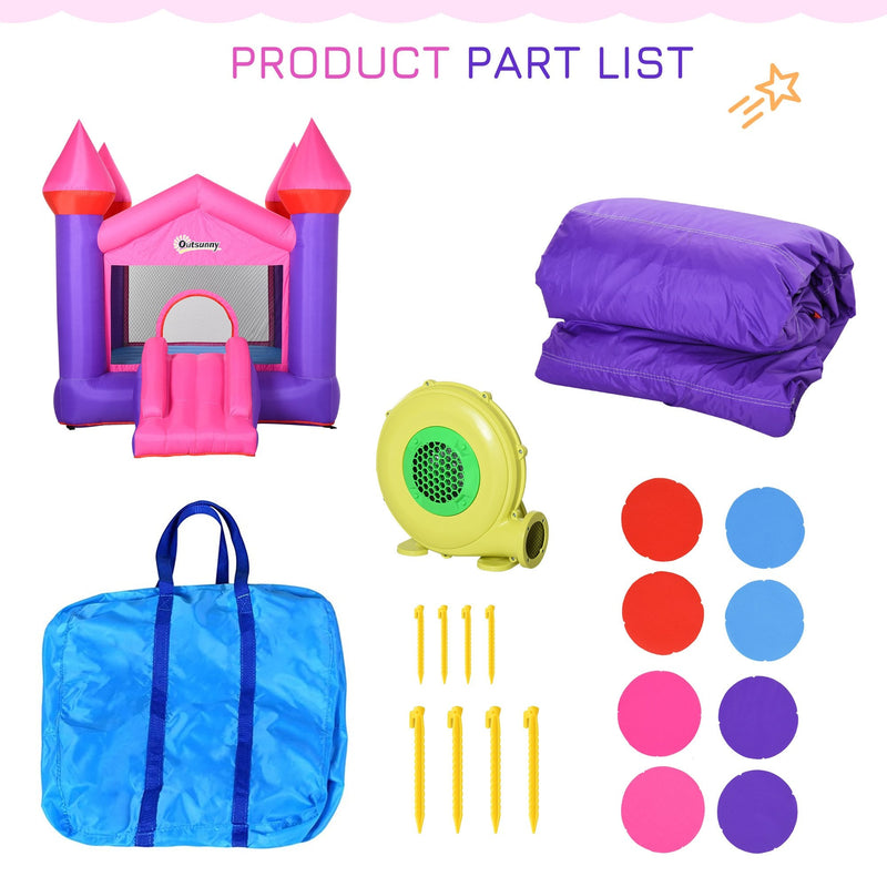 Outsunny Kids Bounce Castle House Inflatable Trampoline Slide 2 in 1 with Inflator for Kids Age 3-12