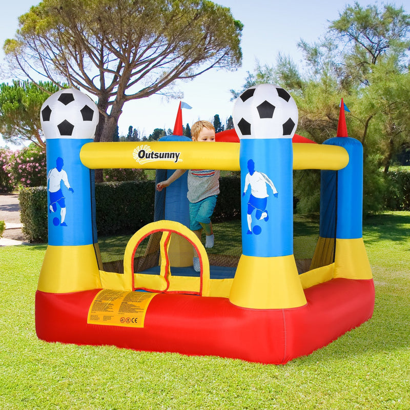 Outsunny Kids Bouncy Castle House Inflatable Trampoline with Blower for Kids Age 3-12 Football Field Design