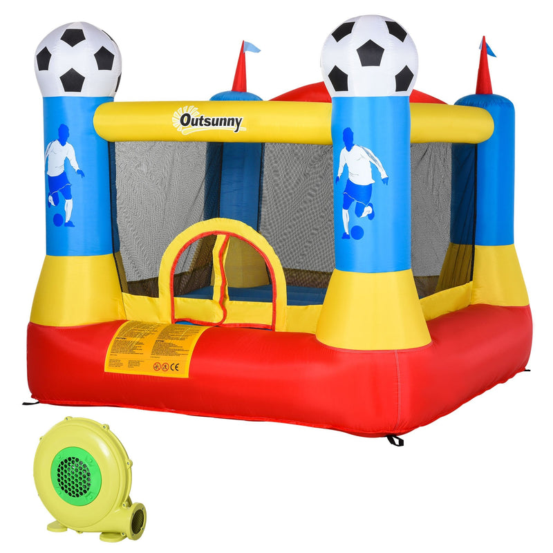 Outsunny Kids Bouncy Castle House Inflatable Trampoline with Blower for Kids Age 3-12 Football Field Design