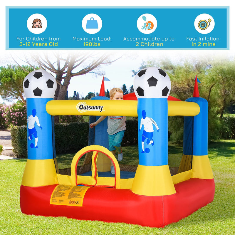 Outsunny Kids Bouncy Castle House Inflatable Trampoline with Blower for Kids Age 3-12 Football Field Design
