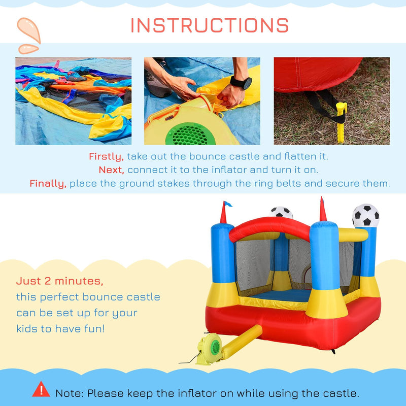 Outsunny Kids Bouncy Castle House Inflatable Trampoline with Blower for Kids Age 3-12 Football Field Design