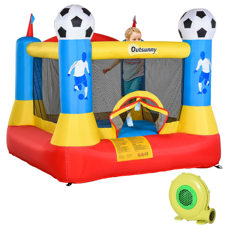 Outsunny Kids Bouncy Castle House Inflatable Trampoline with Blower for Kids Age 3-12 Football Field Design