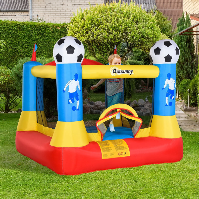 Outsunny Kids Bouncy Castle House Inflatable Trampoline with Blower for Kids Age 3-12 Football Field Design