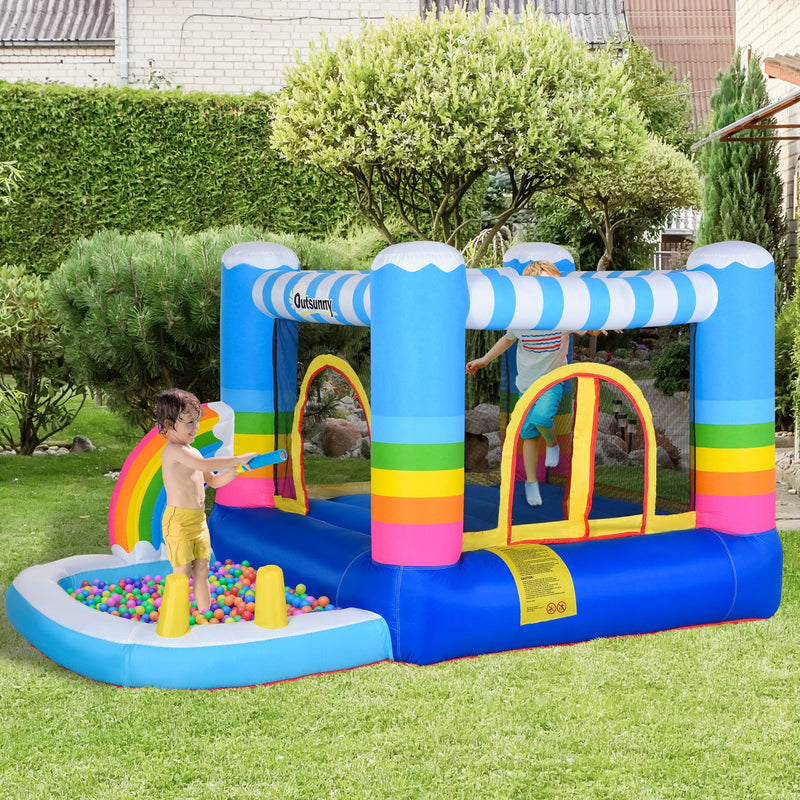 Outsunny Kids Bouncy Castle House Inflatable Trampoline Water Pool 2 in 1 with Blower for Kids Age 3-12 Rainbow Design