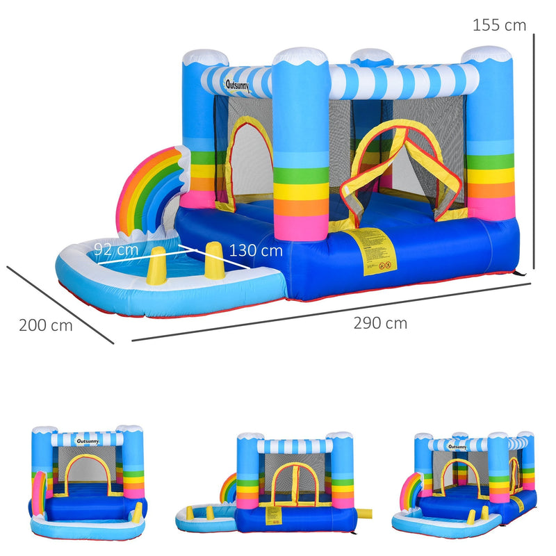 Outsunny Kids Bouncy Castle House Inflatable Trampoline Water Pool 2 in 1 with Blower for Kids Age 3-12 Rainbow Design