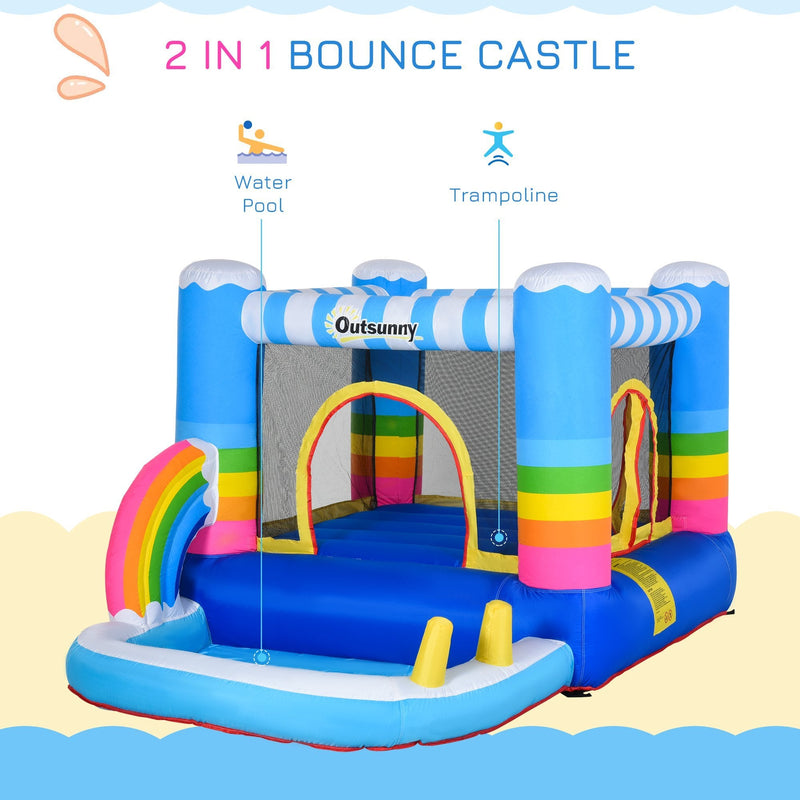 Outsunny Kids Bouncy Castle House Inflatable Trampoline Water Pool 2 in 1 with Blower for Kids Age 3-12 Rainbow Design