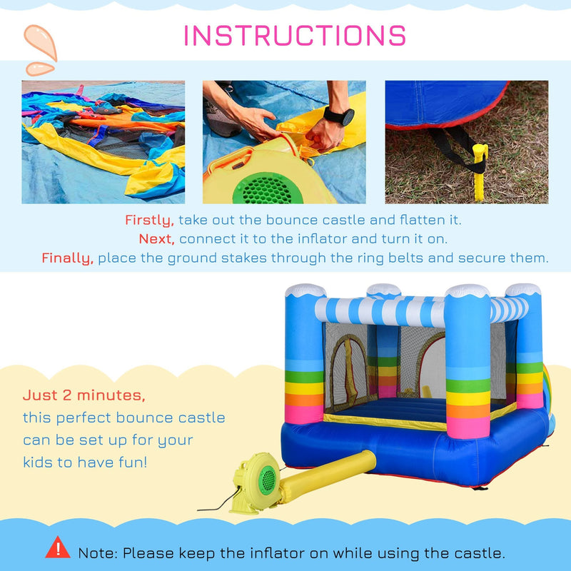 Outsunny Kids Bouncy Castle House Inflatable Trampoline Water Pool 2 in 1 with Blower for Kids Age 3-12 Rainbow Design