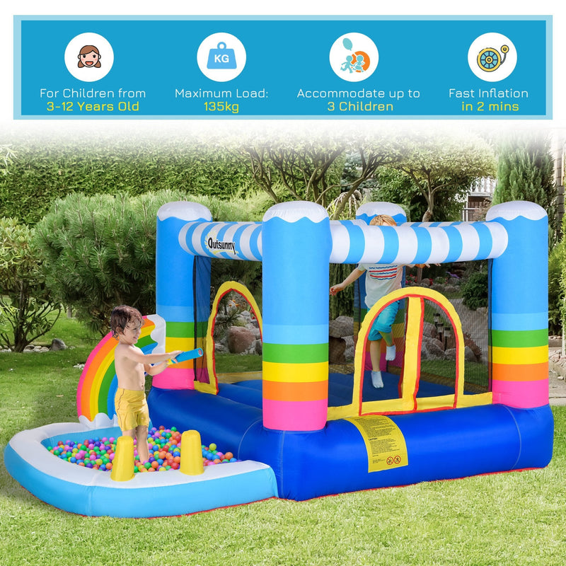 Outsunny Kids Bouncy Castle House Inflatable Trampoline Water Pool 2 in 1 with Blower for Kids Age 3-12 Rainbow Design