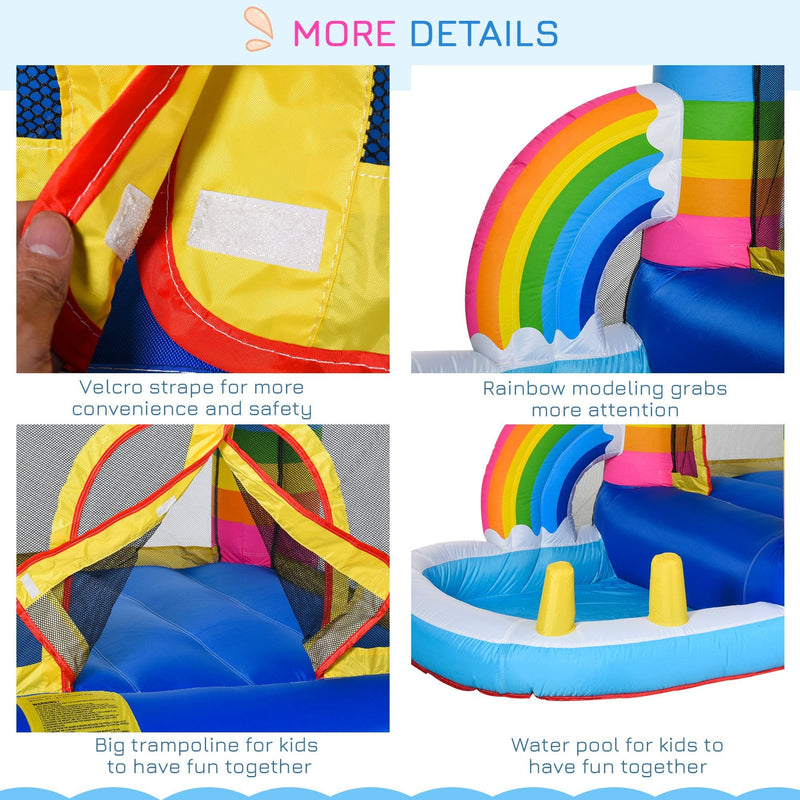 Outsunny Kids Bouncy Castle House Inflatable Trampoline Water Pool 2 in 1 with Blower for Kids Age 3-12 Rainbow Design