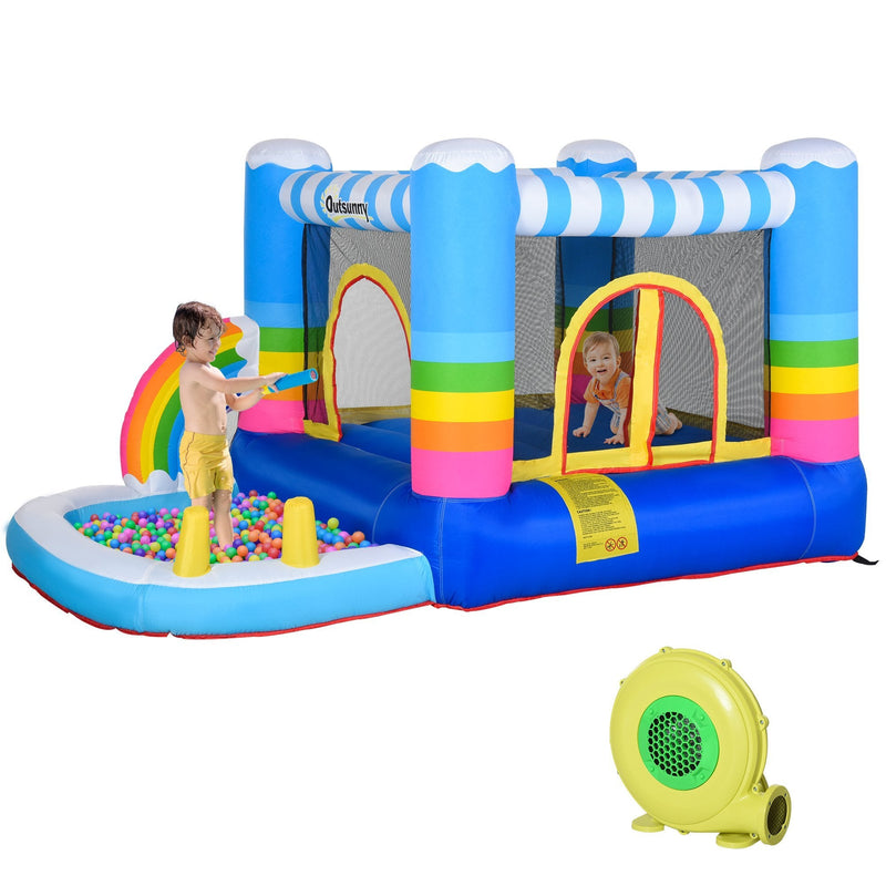 Outsunny Kids Bouncy Castle House Inflatable Trampoline Water Pool 2 in 1 with Blower for Kids Age 3-12 Rainbow Design