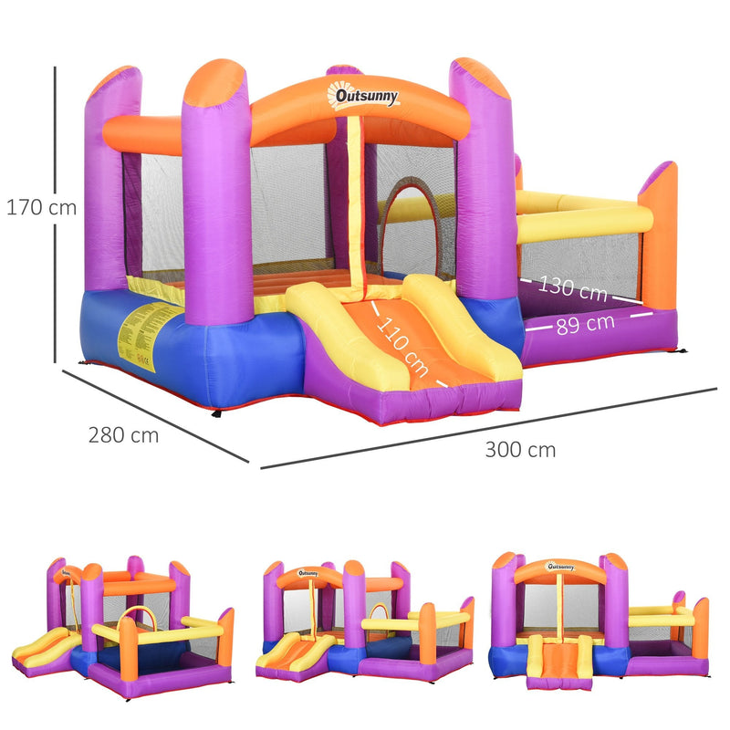 Outsunny Bouncy Castle with Trampoline & Slide 3in1 - Multi Colour