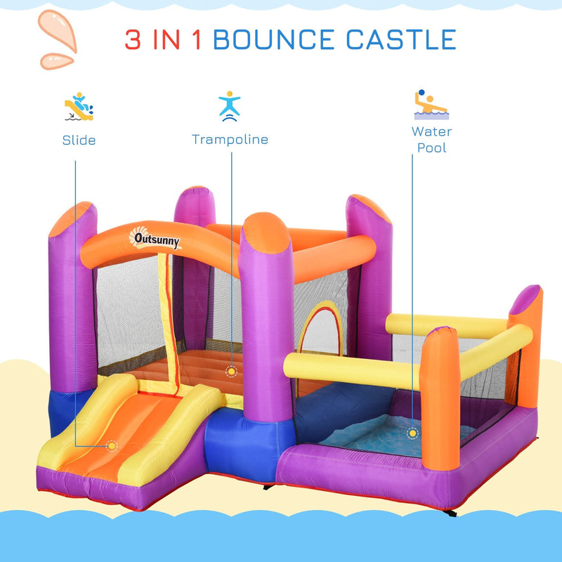 Outsunny Bouncy Castle with Trampoline & Slide 3in1 - Multi Colour