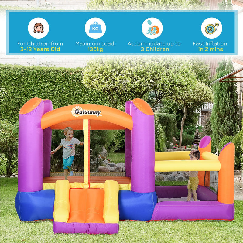 Outsunny Bouncy Castle with Trampoline & Slide 3in1 - Multi Colour