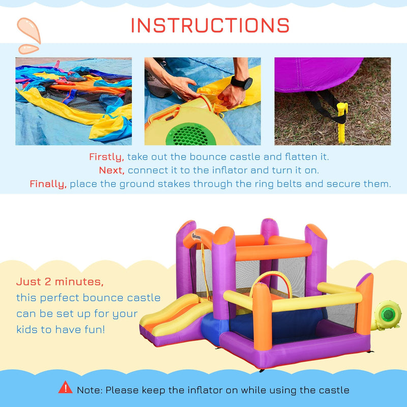 Outsunny Bouncy Castle with Trampoline & Slide 3in1 - Multi Colour