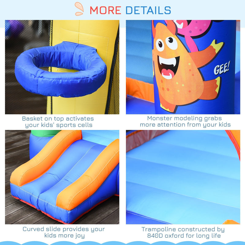 Outsunny Kids Bounce Castle House Inflatable Trampoline Slide Basket with Inflator for Kids Age 3-12 Monster Design w/ Carrybag