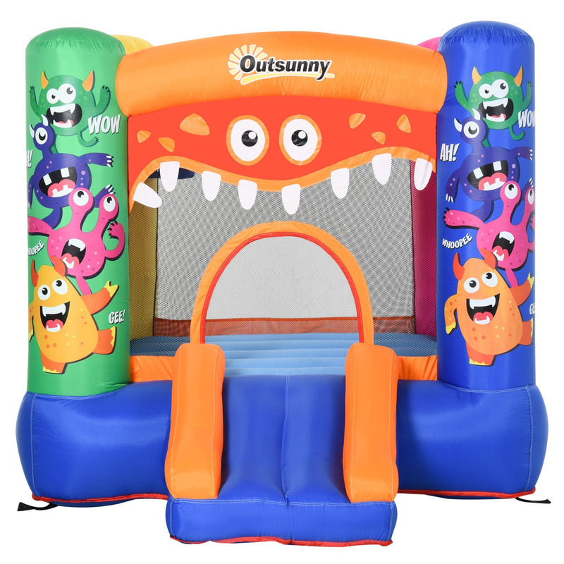 Outsunny Kids Bounce Castle House Inflatable Trampoline Slide Basket with Inflator for Kids Age 3-12 Monster Design w/ Carrybag