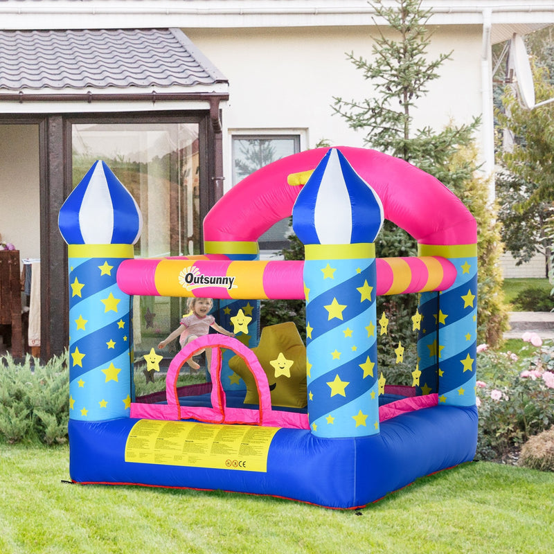 Outsunny Kids Bounce Castle House Inflatable Trampoline Basket with Inflator for Age 3-12 Castle Stars Design