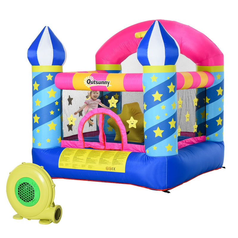 Outsunny Kids Bounce Castle House Inflatable Trampoline Basket with Inflator for Age 3-12 Castle Stars Design