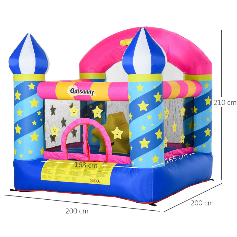 Outsunny Kids Bounce Castle House Inflatable Trampoline Basket with Inflator for Age 3-12 Castle Stars Design