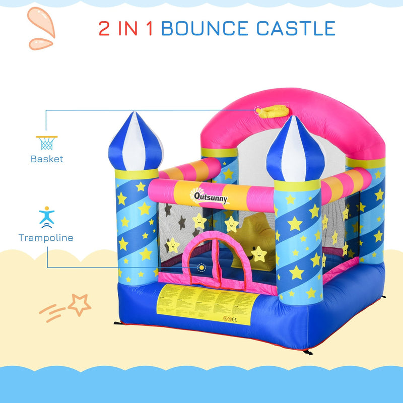Outsunny Kids Bounce Castle House Inflatable Trampoline Basket with Inflator for Age 3-12 Castle Stars Design