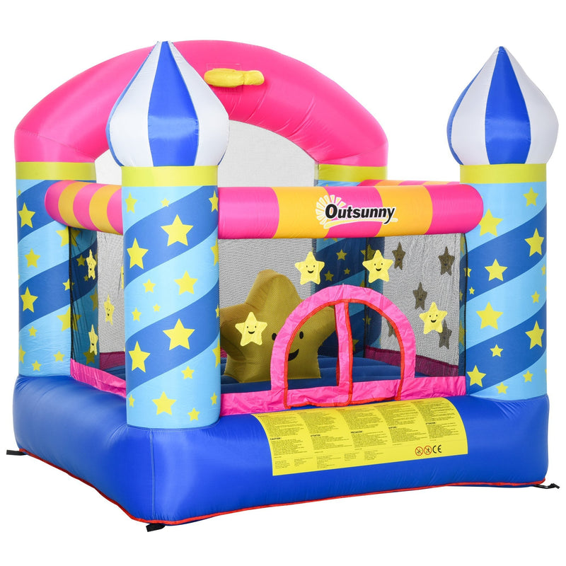 Outsunny Kids Bounce Castle House Inflatable Trampoline Basket with Inflator for Age 3-12 Castle Stars Design