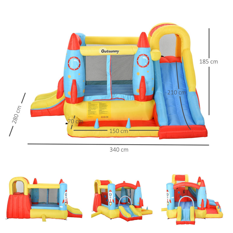 Outsunny Kids Bounce Castle House, 3 in 1 Water Slide and Pool with Inflator, Rocket Design with Carrybag