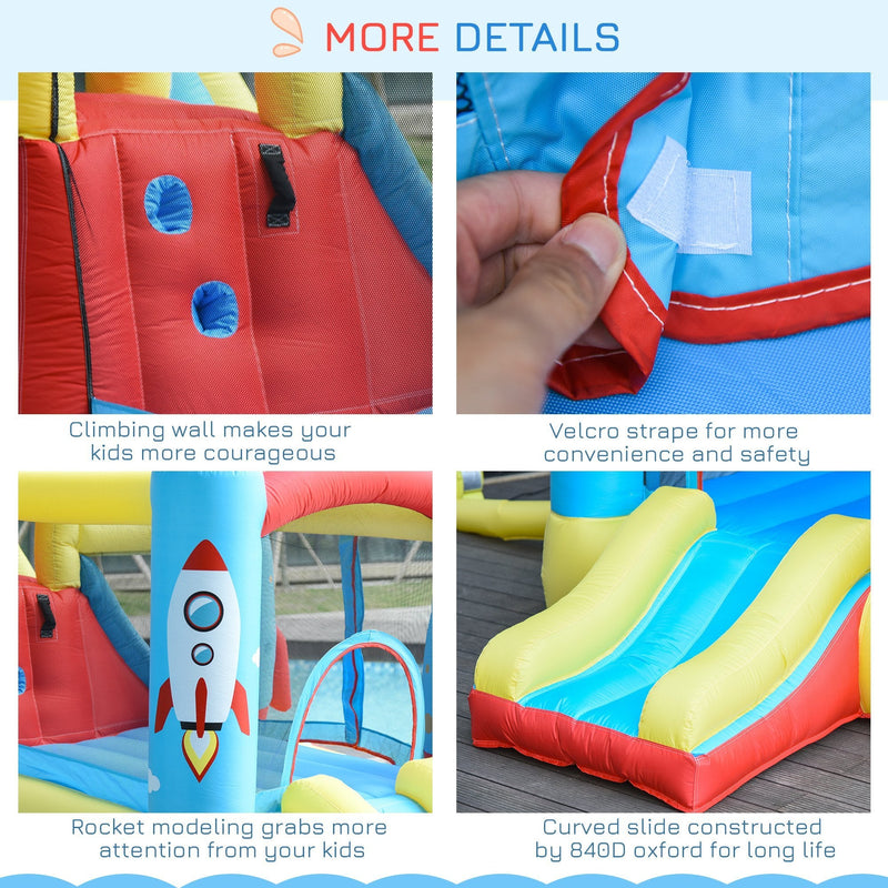 Outsunny Kids Bounce Castle House, 3 in 1 Water Slide and Pool with Inflator, Rocket Design with Carrybag